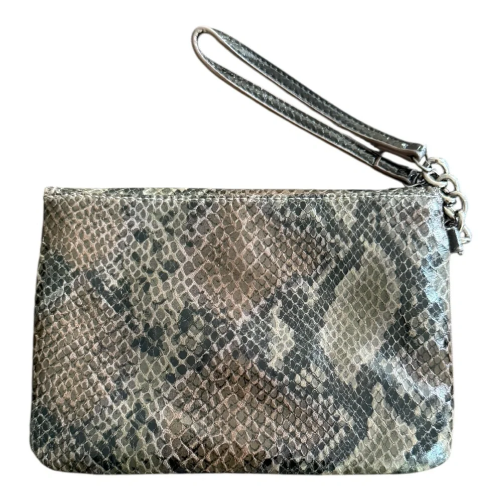 Elegant Snakeskin Wristlet Clutch Purse Vegan Leather Black …